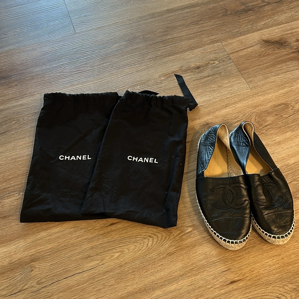 Black lamb skin Chanel Espadrilles